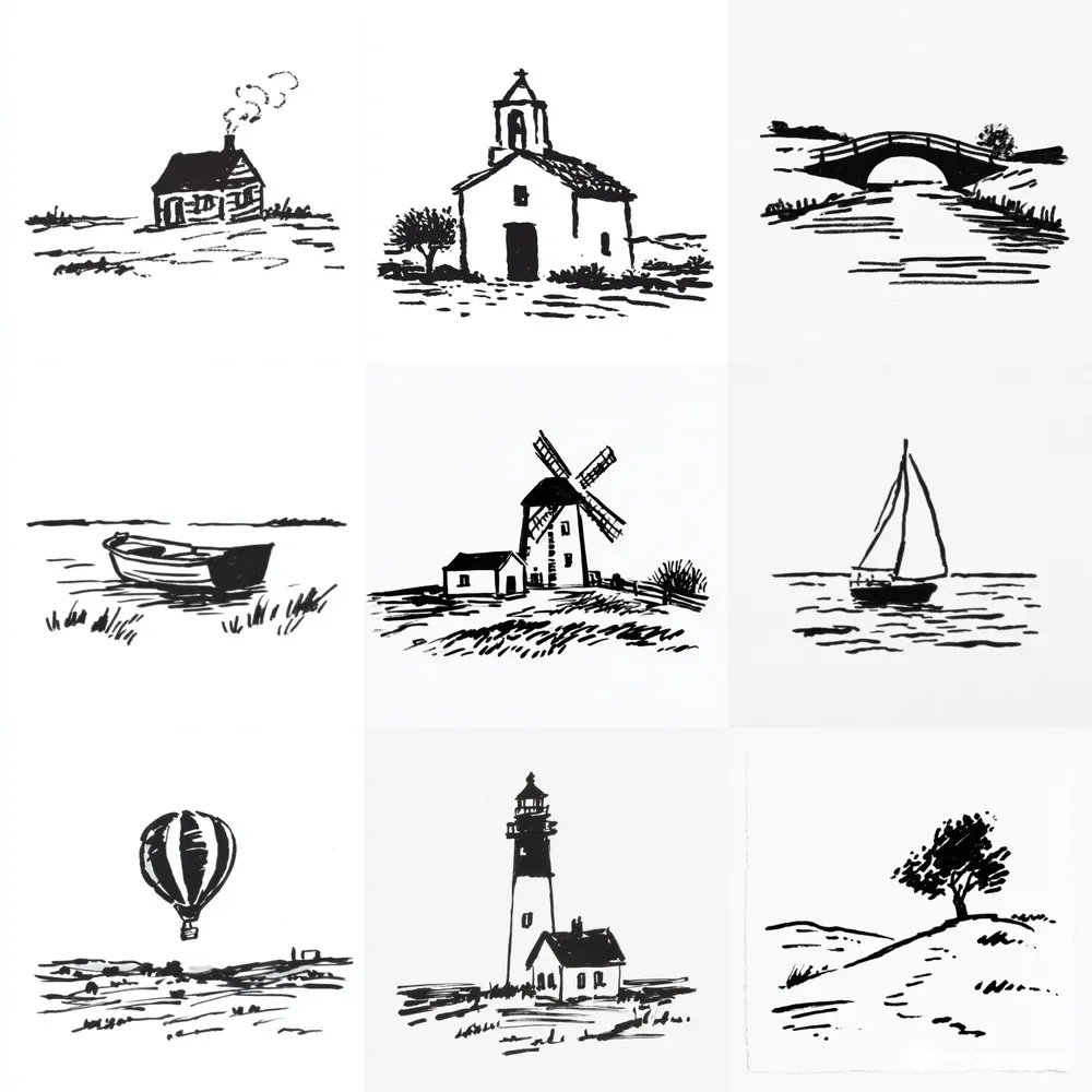 Black White Ink Sketch Cliparts