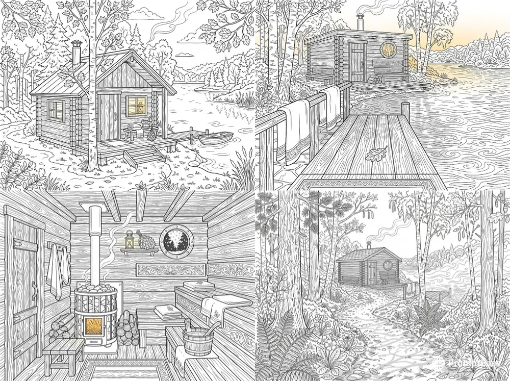 Cozy Lakeside Sauna Coloring Pages
