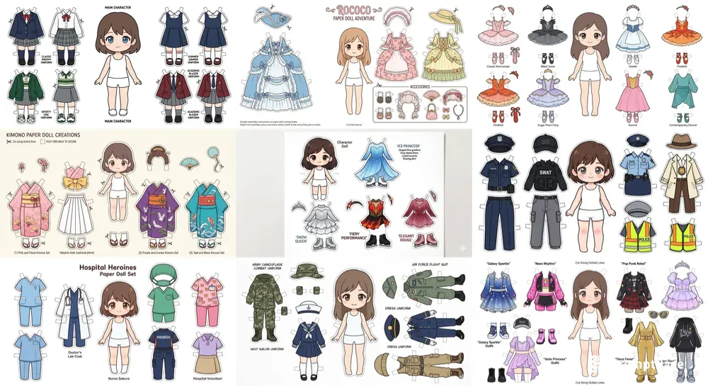 Cute Anime Paper Doll Dressup Sets