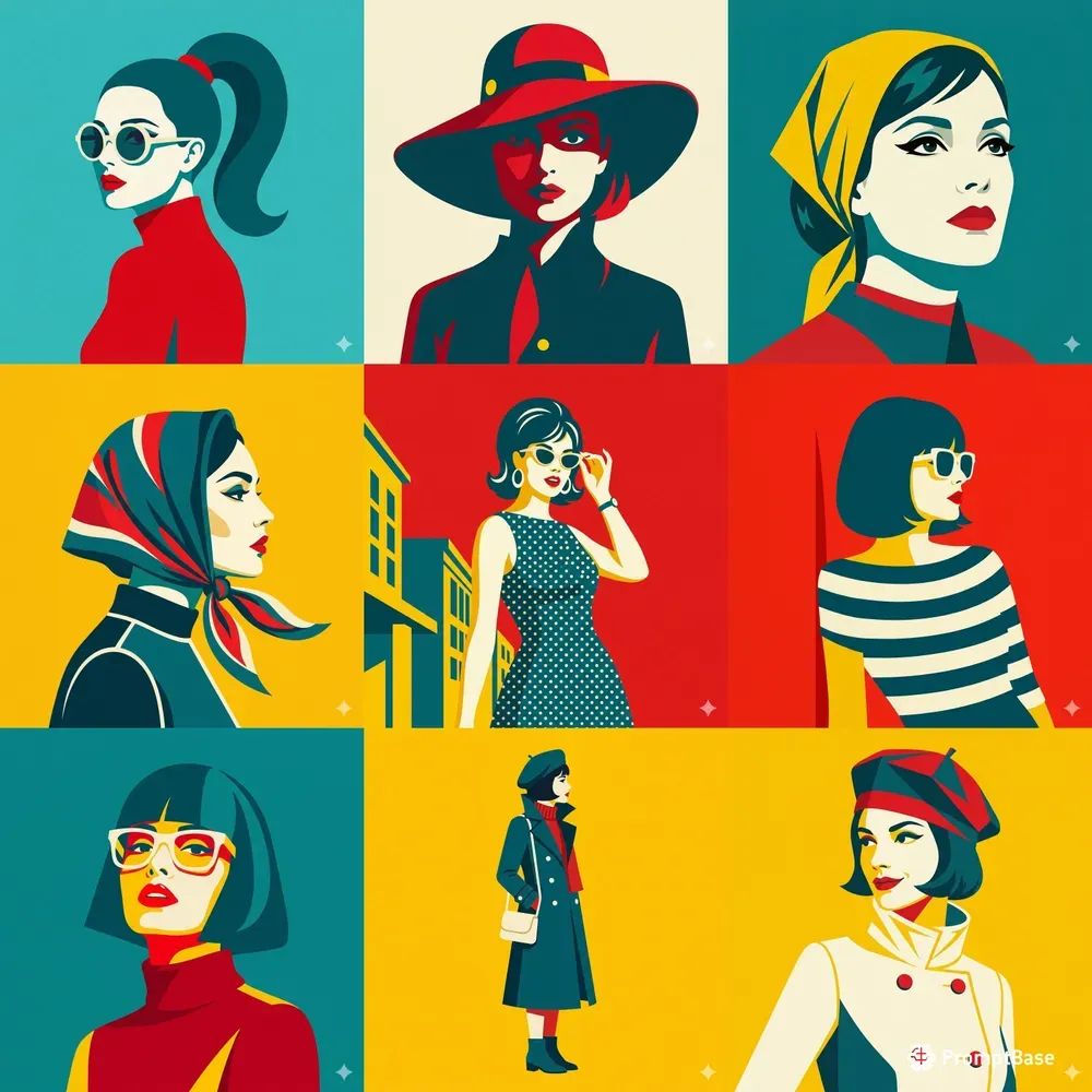 Retro Mod Flat Vector Fashion Portraits