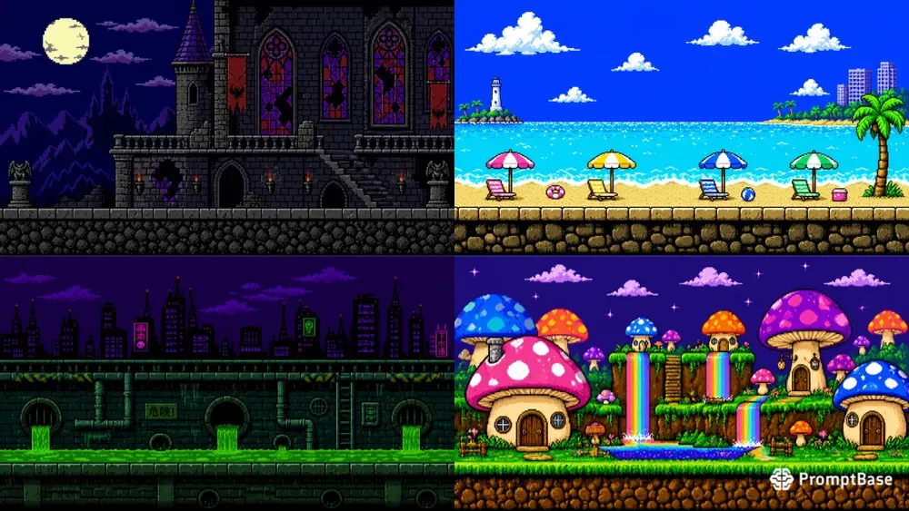 8bit Sidescrolling Level Backgrounds