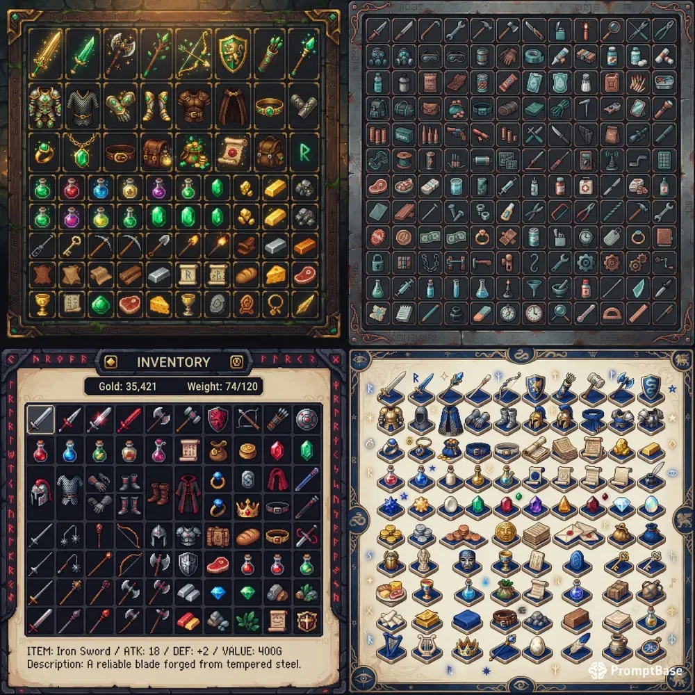 Pixel Art Game Inventory Sheets