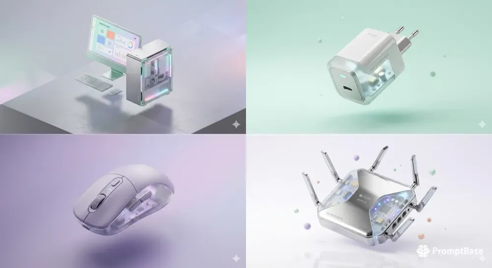 3D Isometric Frosted Glass Tech Assets