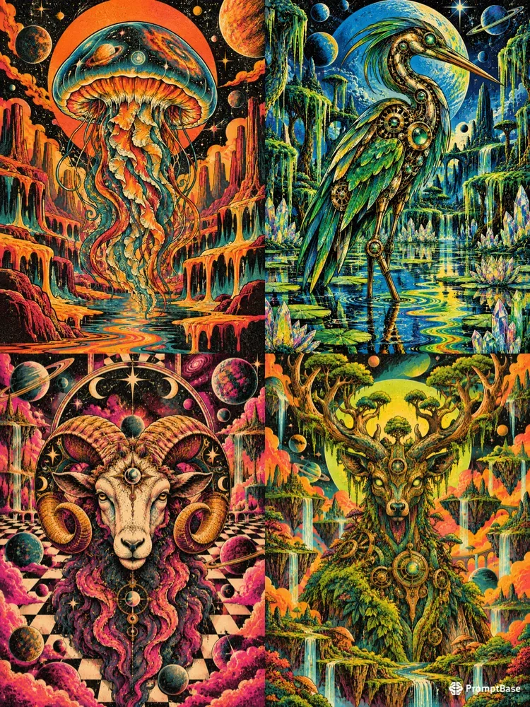 70s Surrealist Comic Beverage Label Art