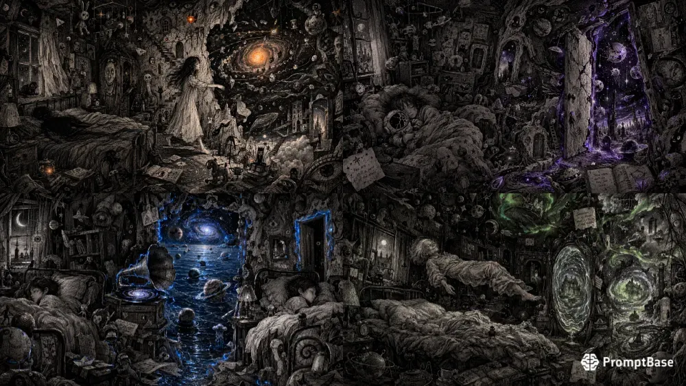 Cosmic Bedroom Portal Ink Illustrations