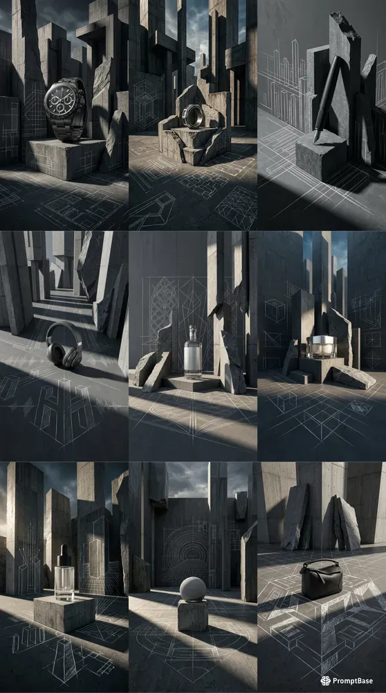 Monolithic Concrete Blueprint Shadows