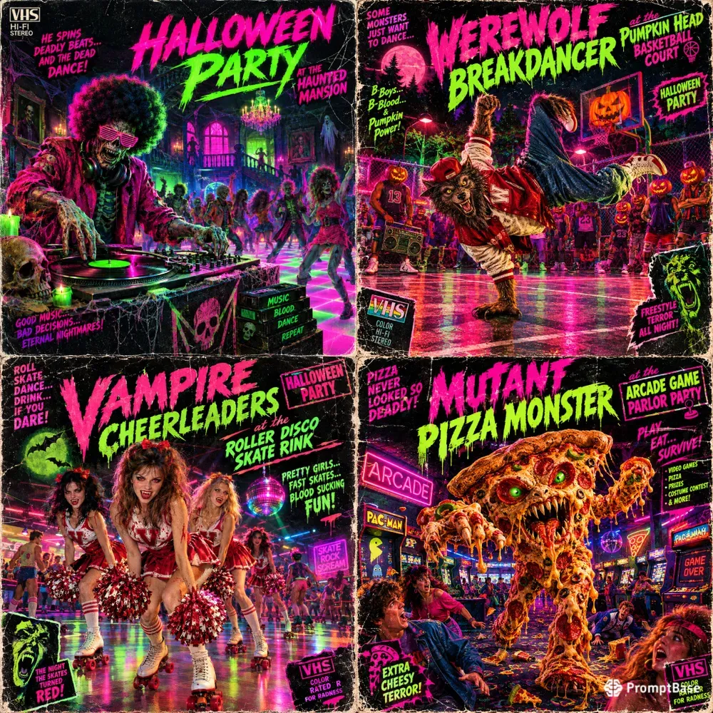 80s Bmovie Halloween Party Posters