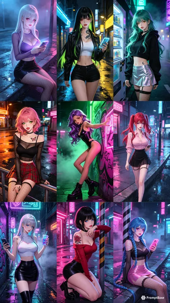 Cyberpunk Anime Night Girls