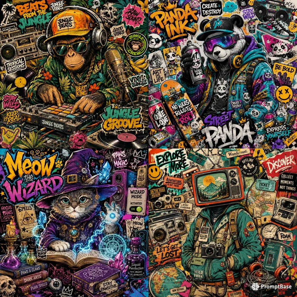 Funky Tech Collage Posters