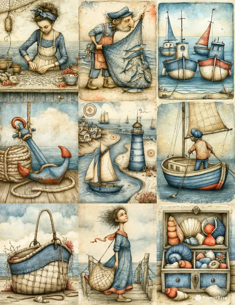 Romantic Fisherfolk Junk Journal Pages