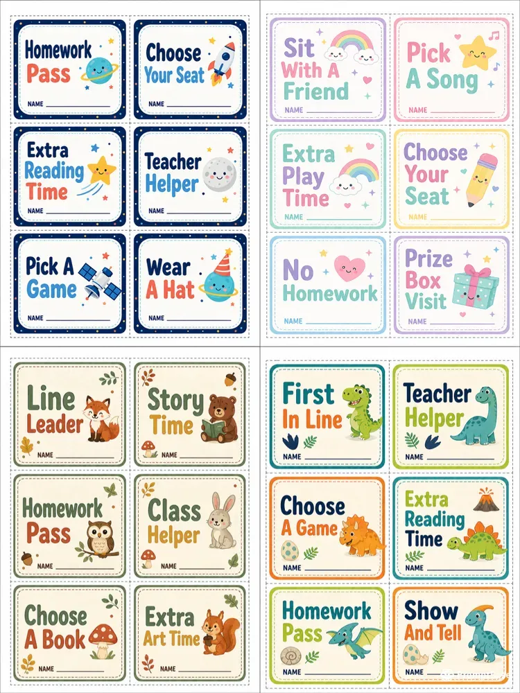 Classroom Reward Coupon Cards