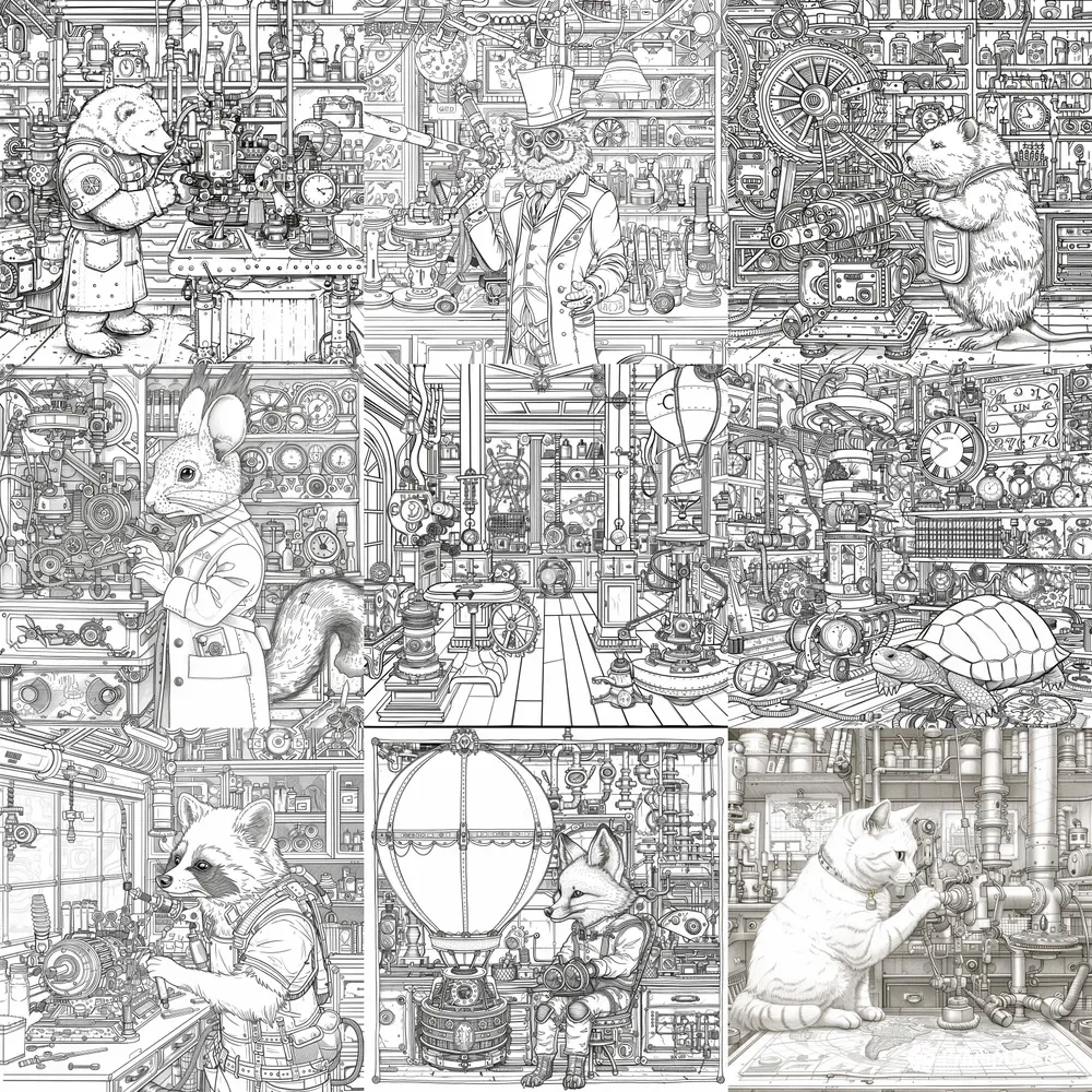 Steampunk Animal Inventors Coloring Books