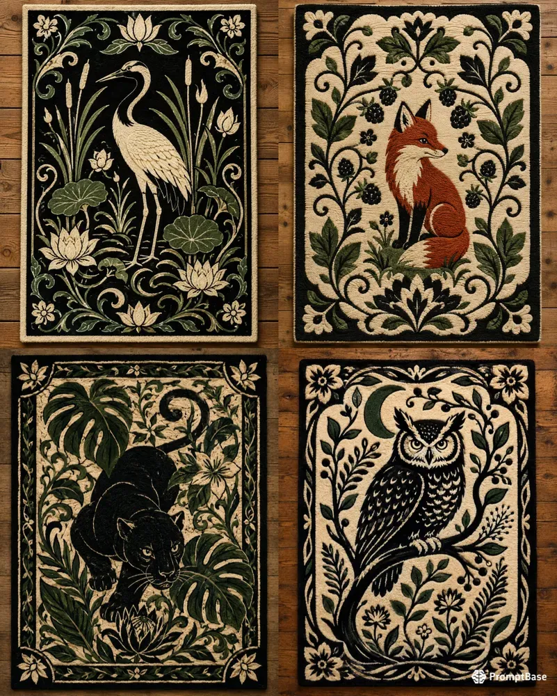 Botanical Animal Rug Art