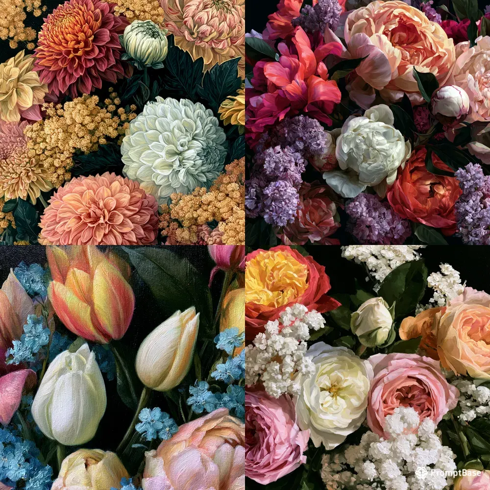 Artistic Moody Floral Closeup Paintings
