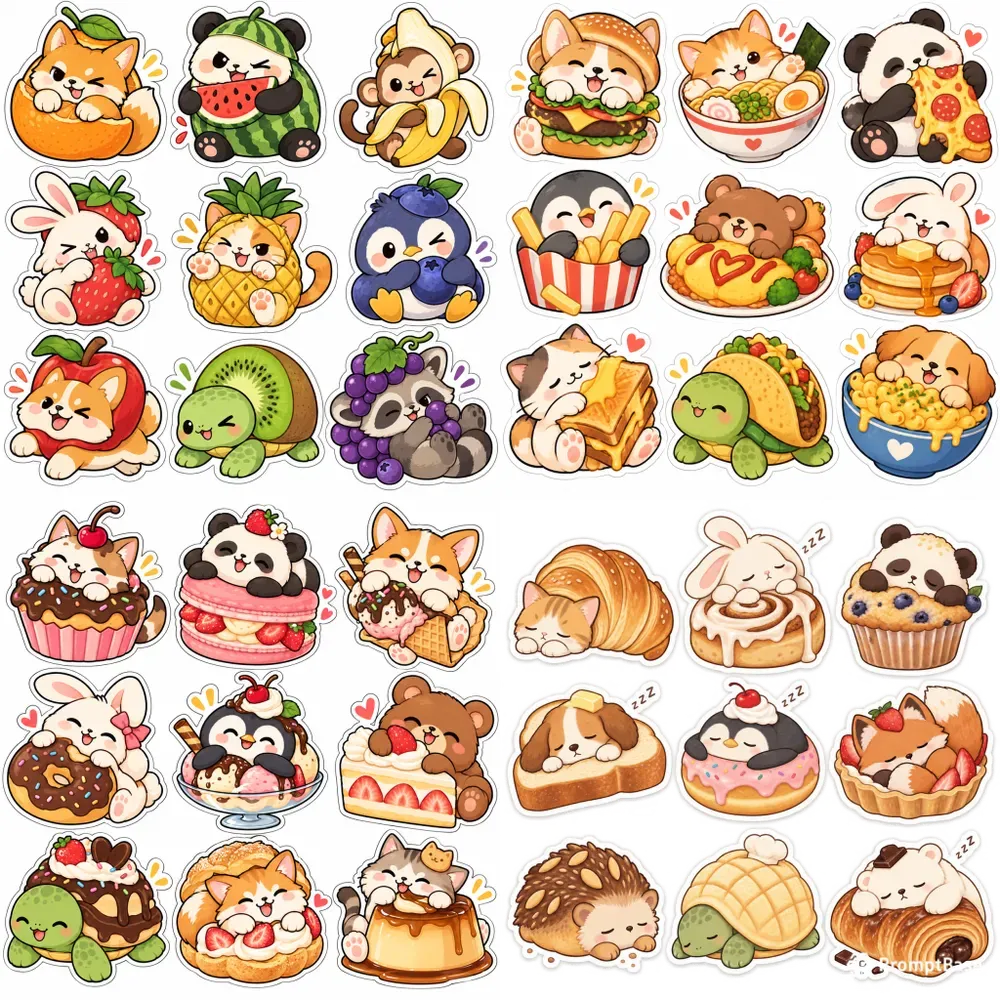 Kawaii Foodimal Sticker Designs