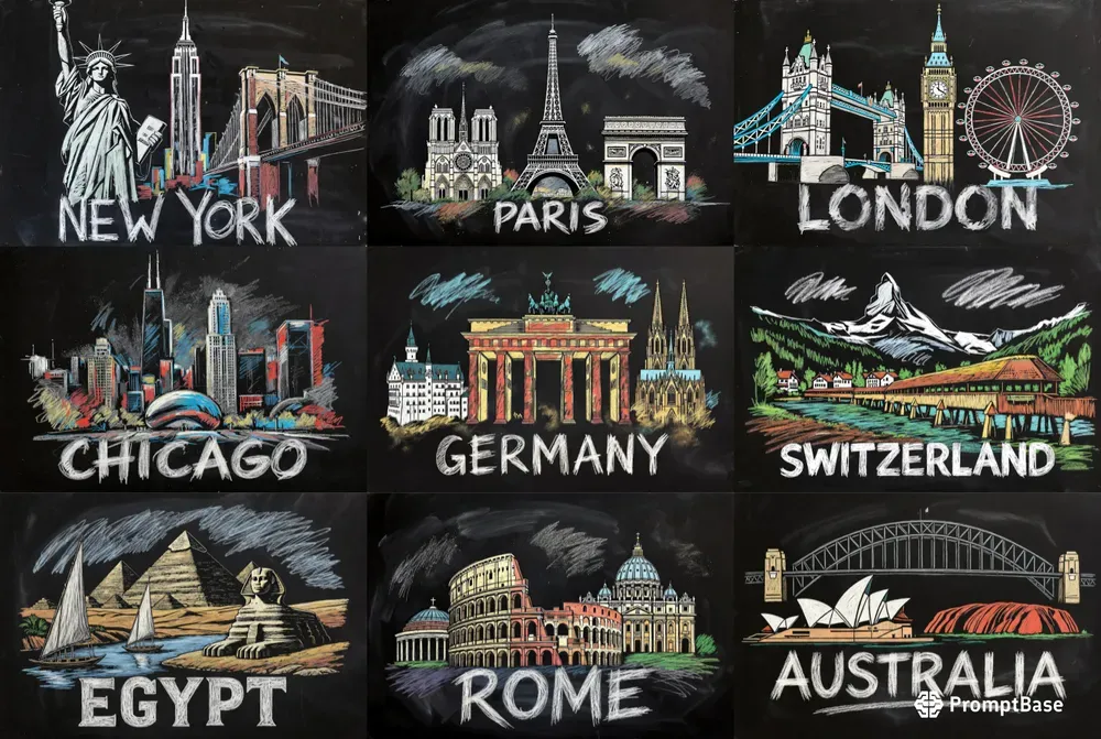 Chalkboard City Landmark Posters