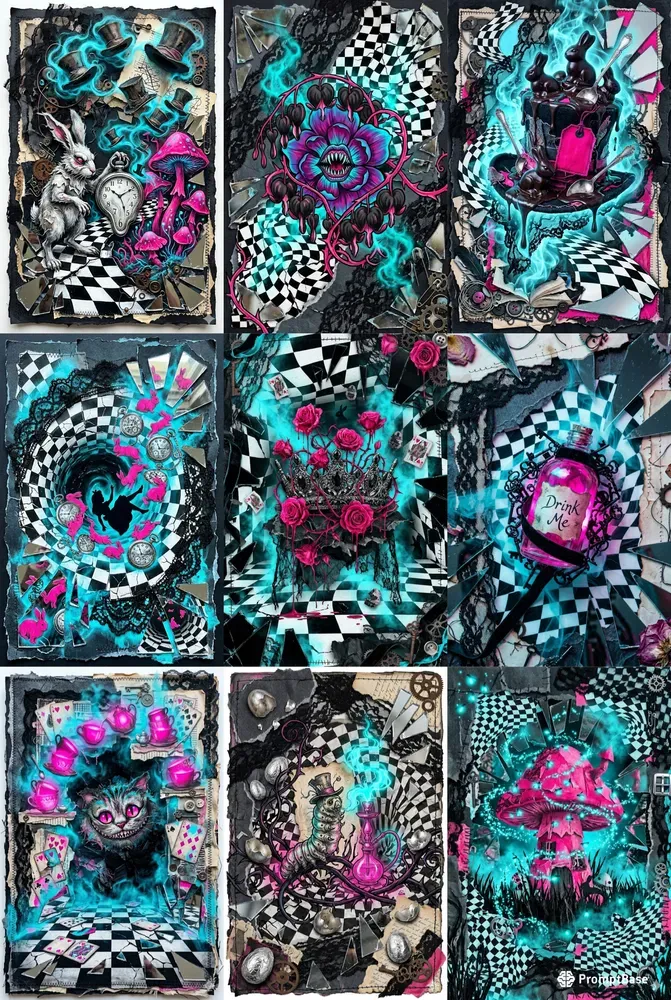 Surreal Dark Alice Junk Journal Pages