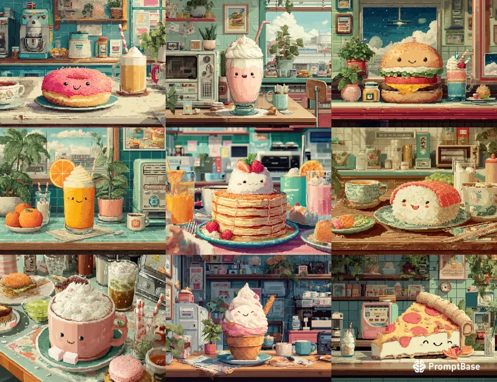 Retro Diner Pixel Art Scenes