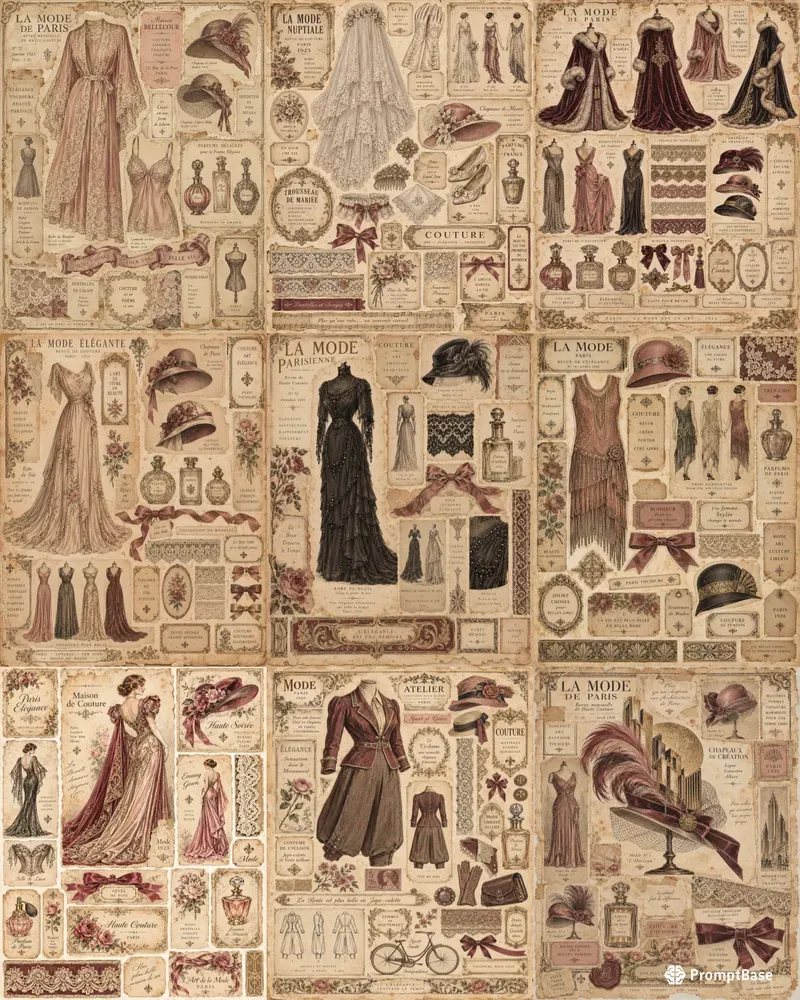 Vintage Couture Junk Journal Ephemera