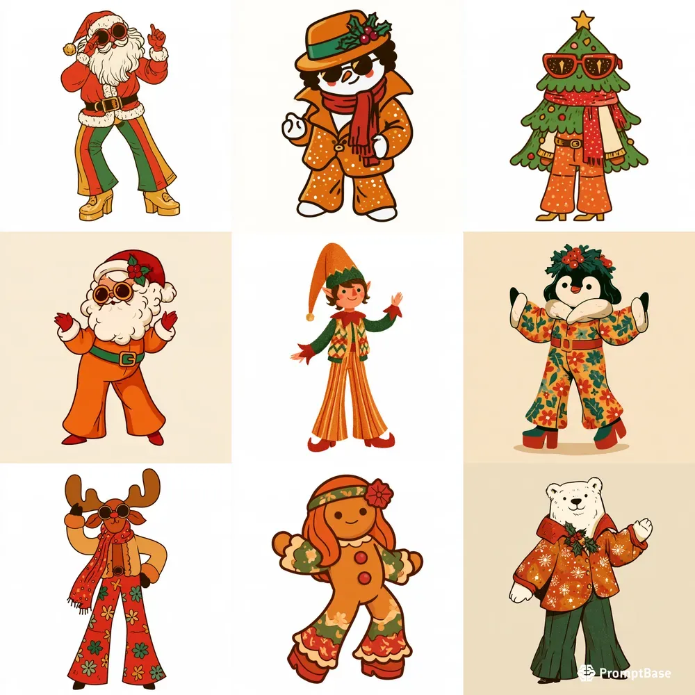 1970s Christmas Disco Character Cliparts