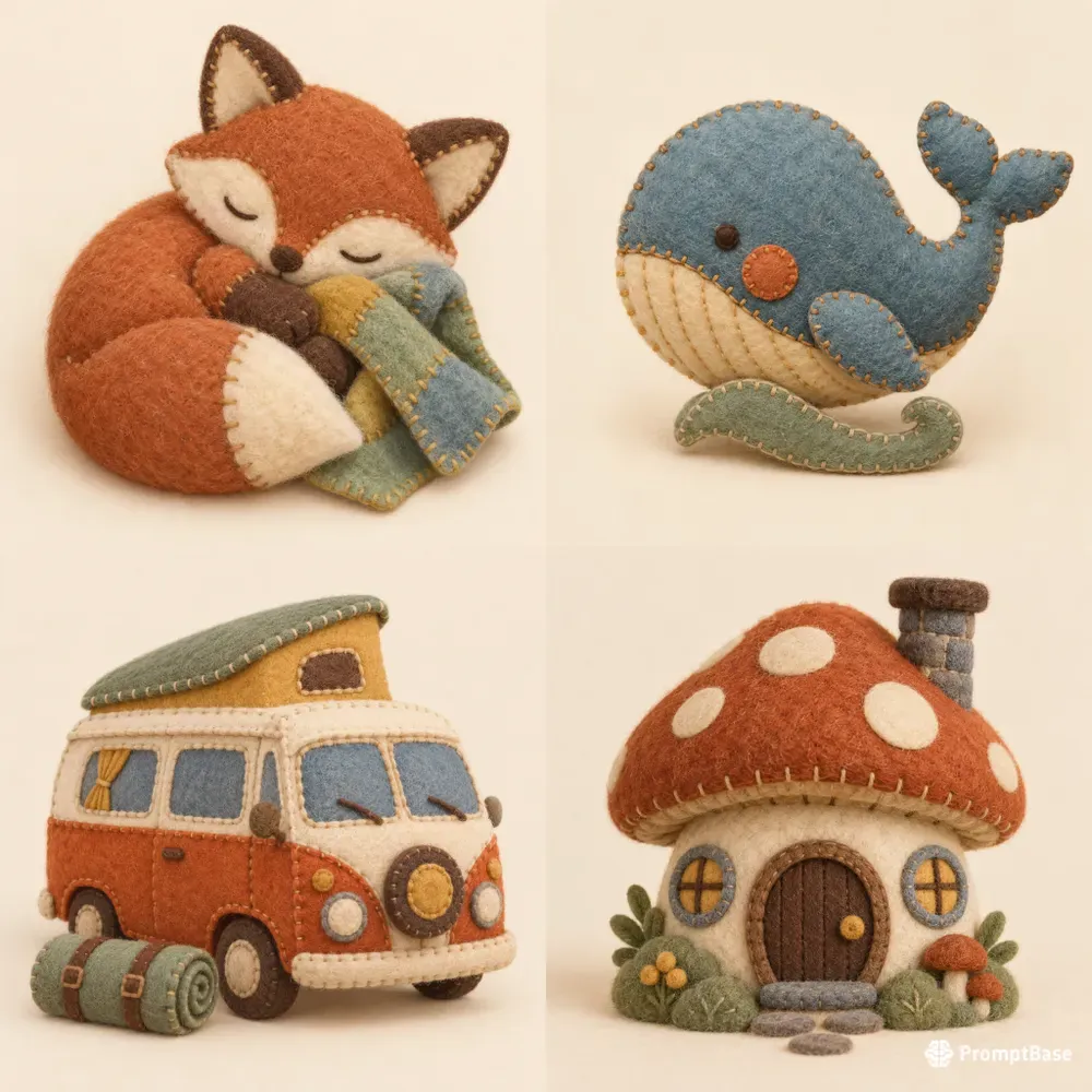 Soft Vintage Felt Toy Icons