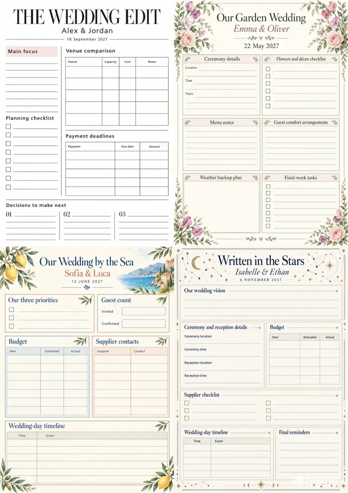 Elegant Wedding Planner Pages Generator