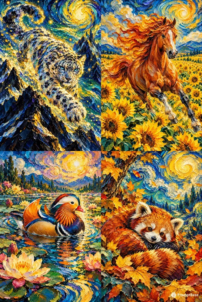 Vibrant Impasto Nature Animal Wall Art