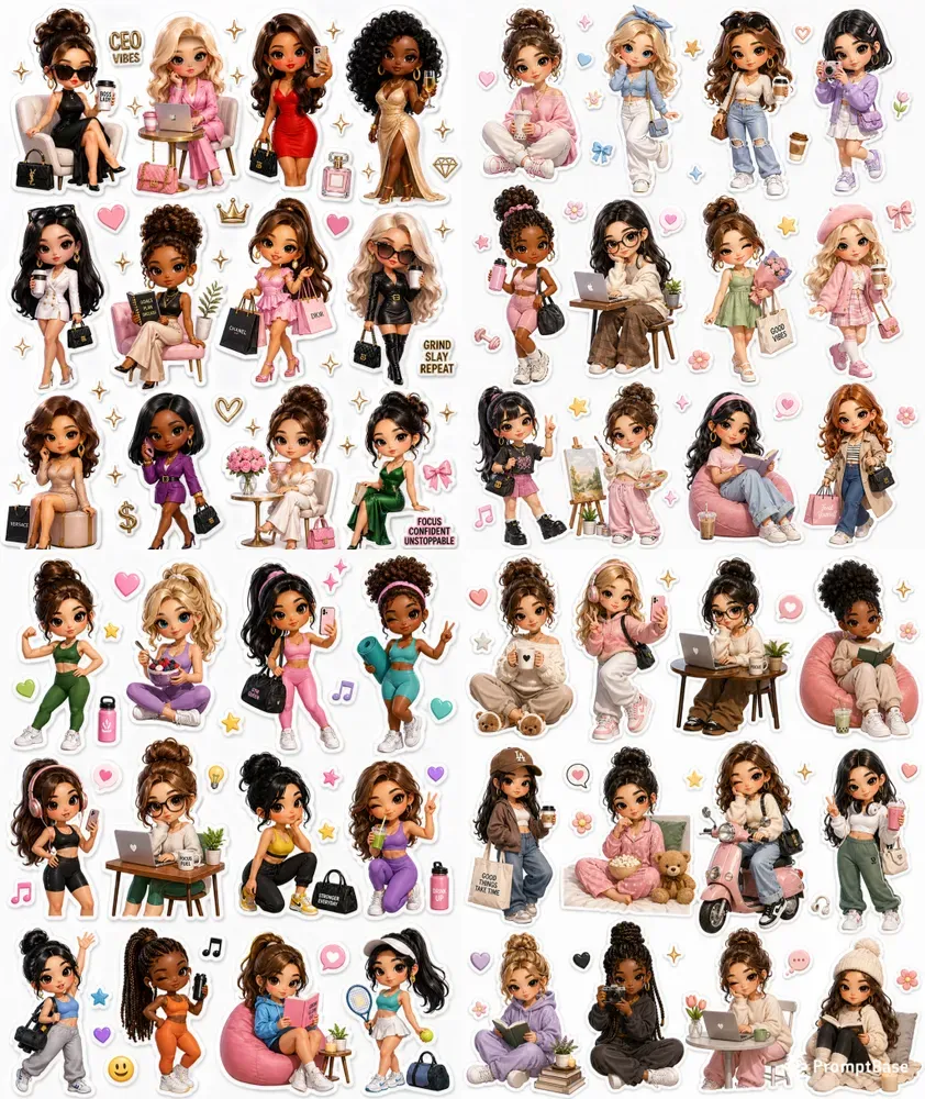 3D Stylish Girl Sticker Sheets