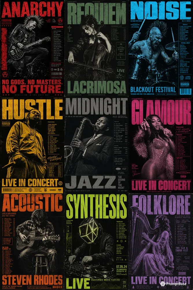Retro Monochromatic Concert Posters