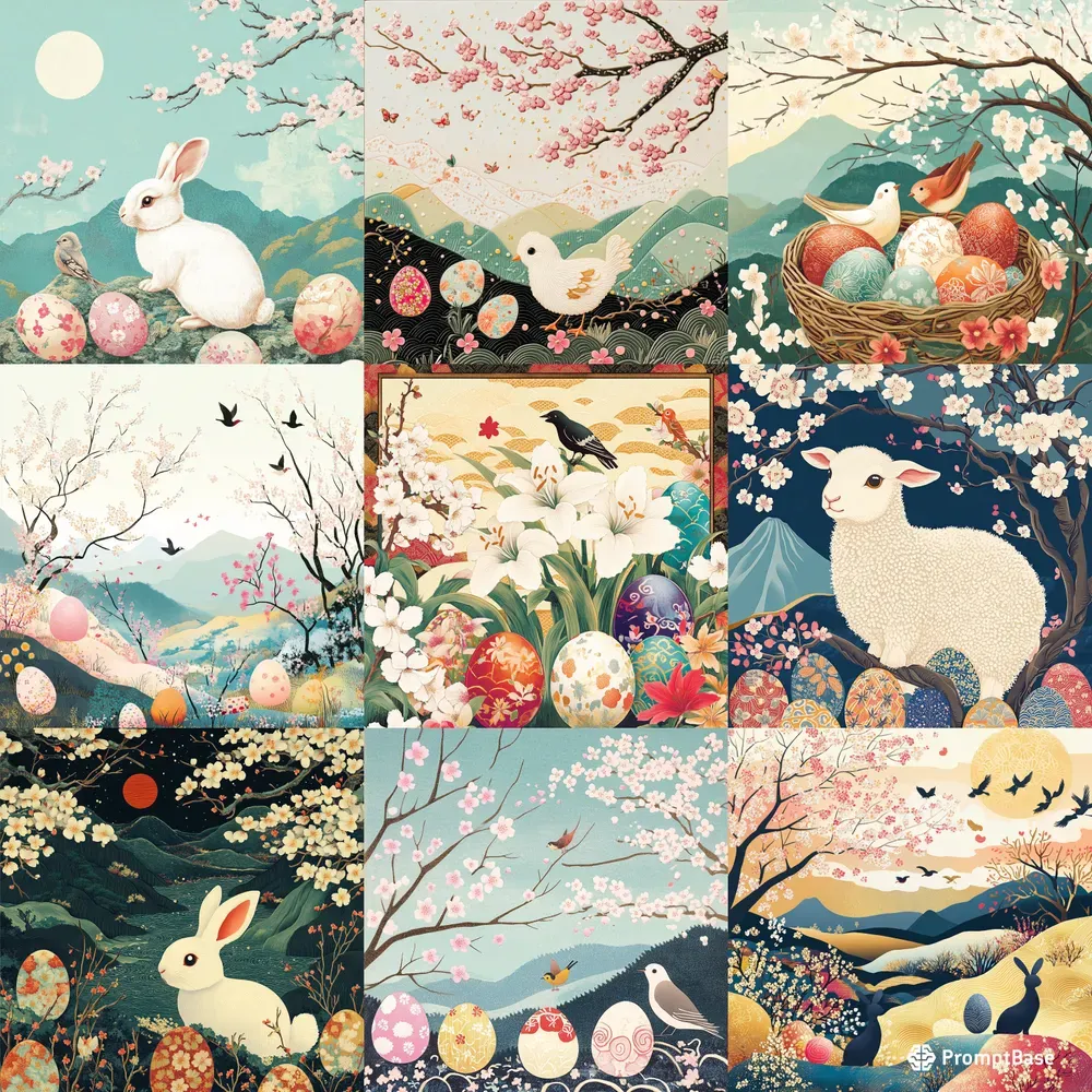 Easter Cards In Japanese Woodblock Style