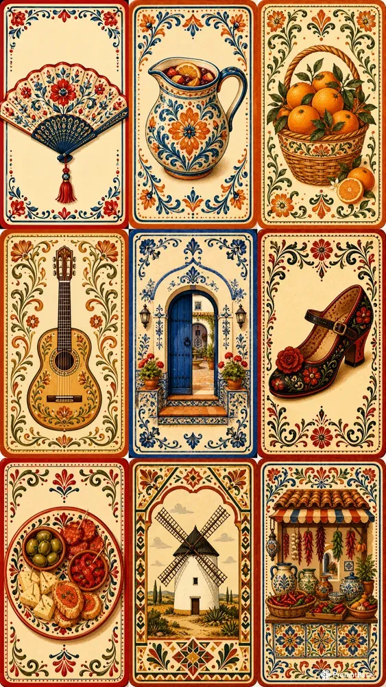 Spanish Folk Art Mini Card Illustrations