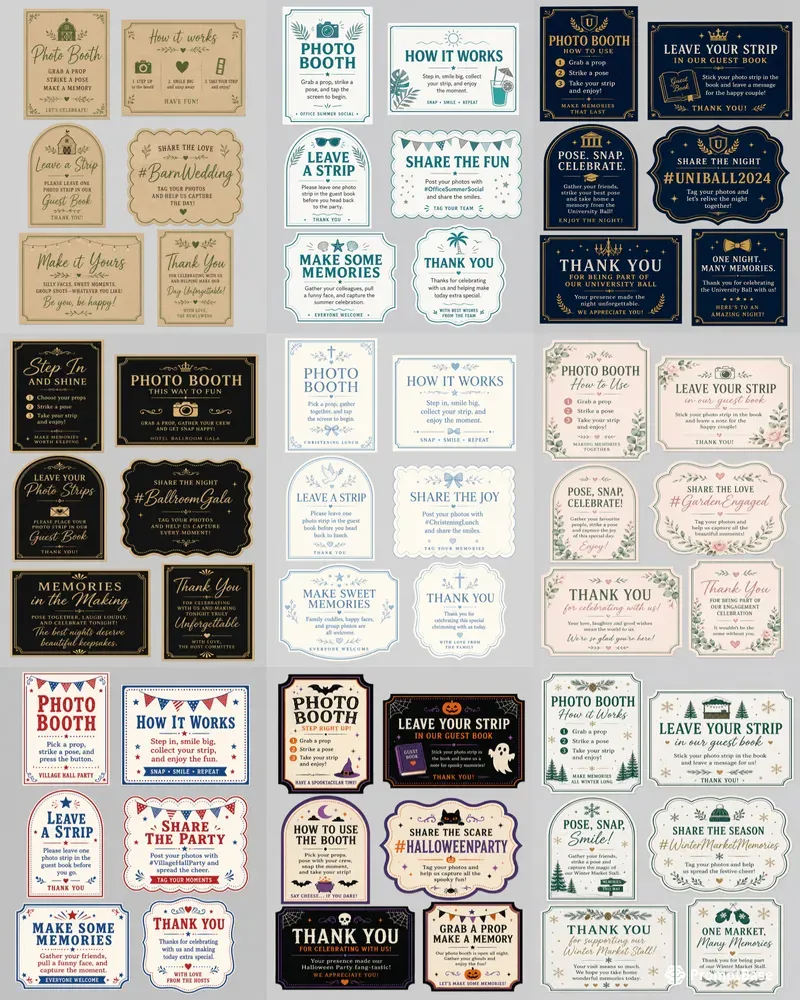 Photo Booth Sign Card Sheets