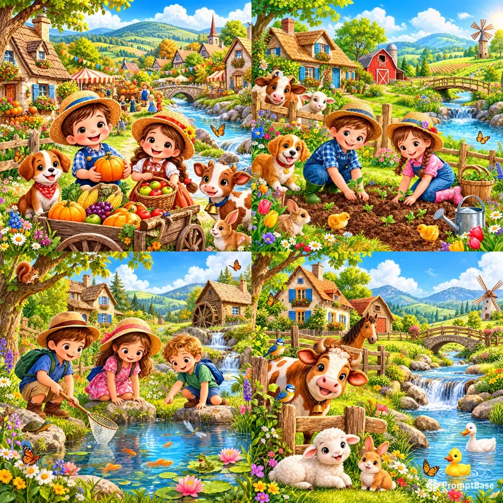 Whimsical Countryside Storybook Art