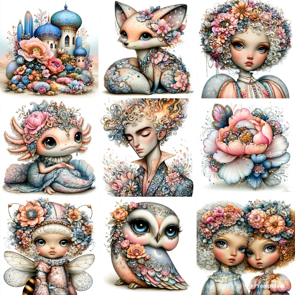 Cute Whimsical Kawaii Doll Art