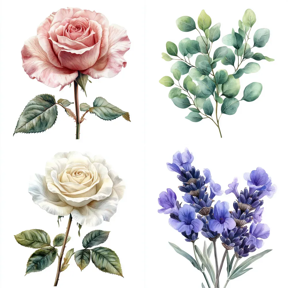 Watercolor Flowers Clipart Etsy