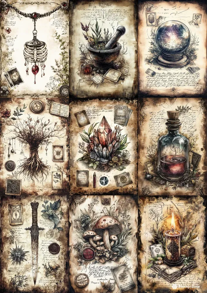 Ancient Witch Grimoire Junk Journal Pages