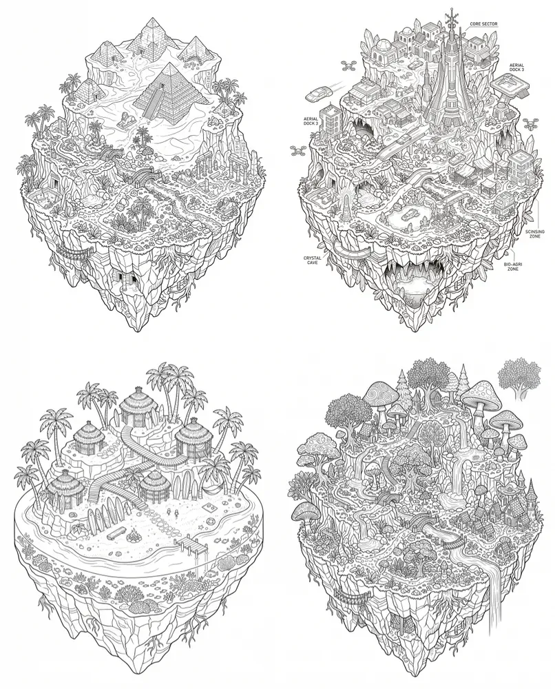 Floating Island Coloring Pages
