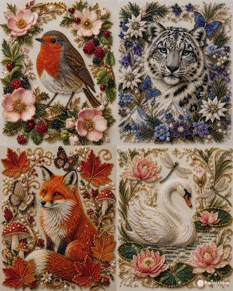 Luxury Beaded Nature Collage Posters