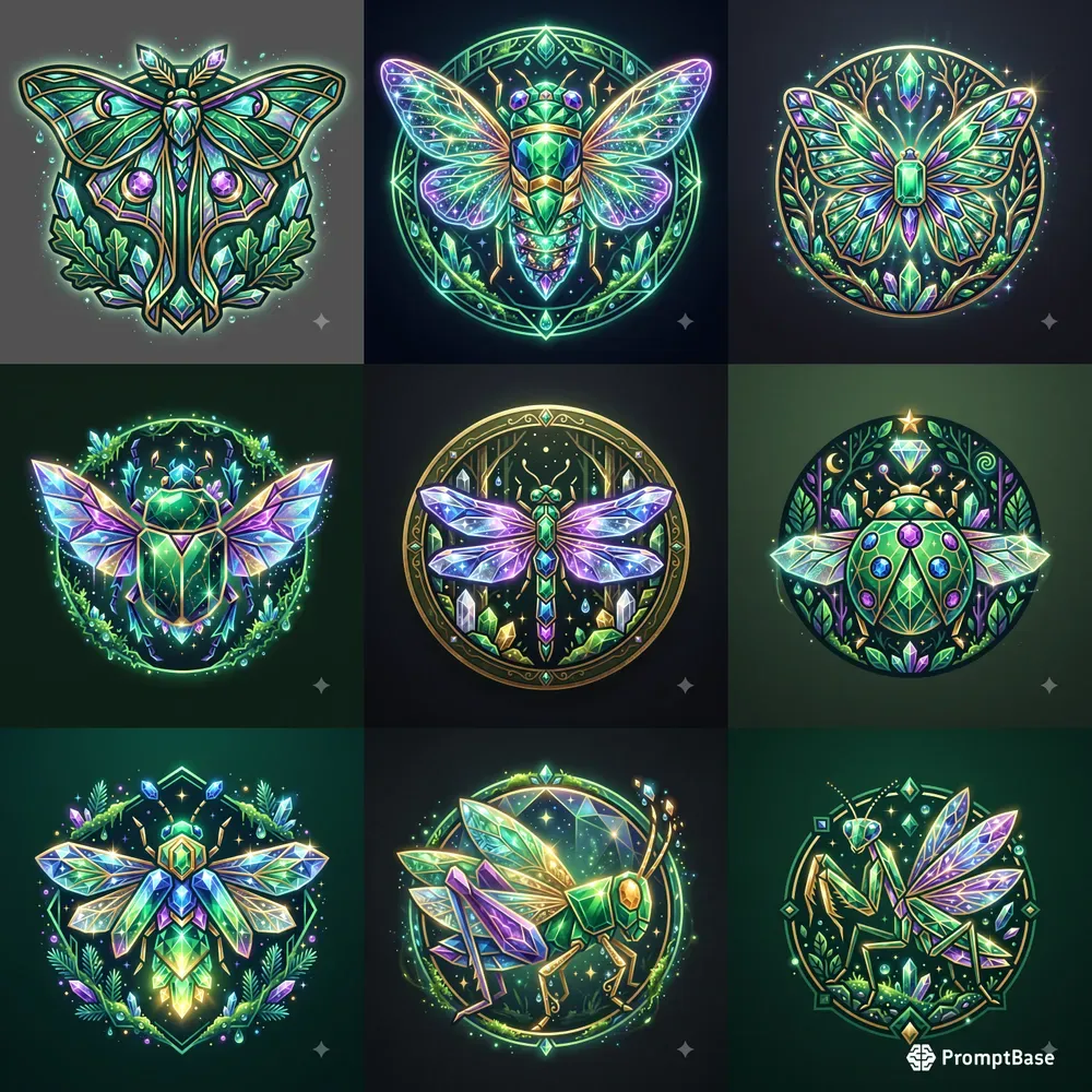 Modern Gem Forest Insect Emblems