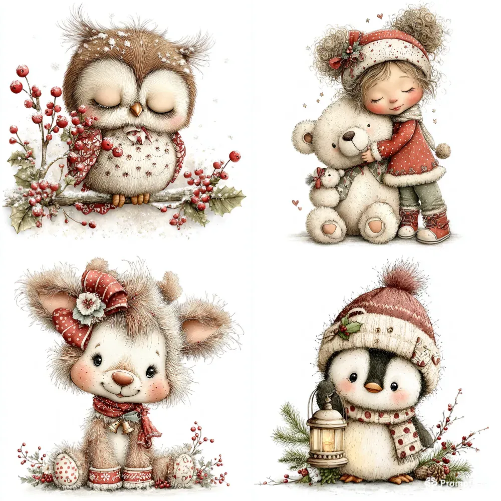 Cute Christmas Nursery Character Cliparts
