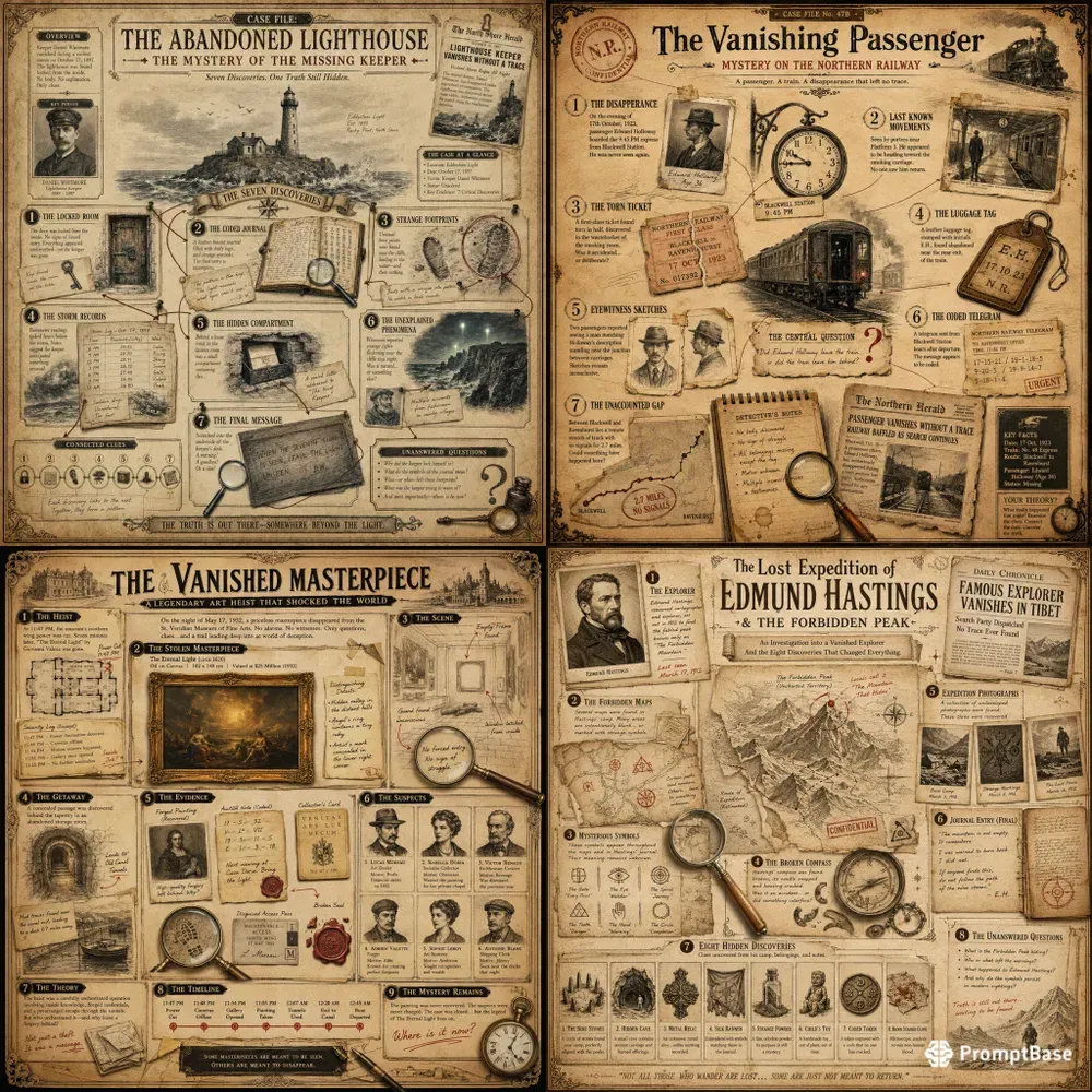 Vintage Mystery Infographic Maps