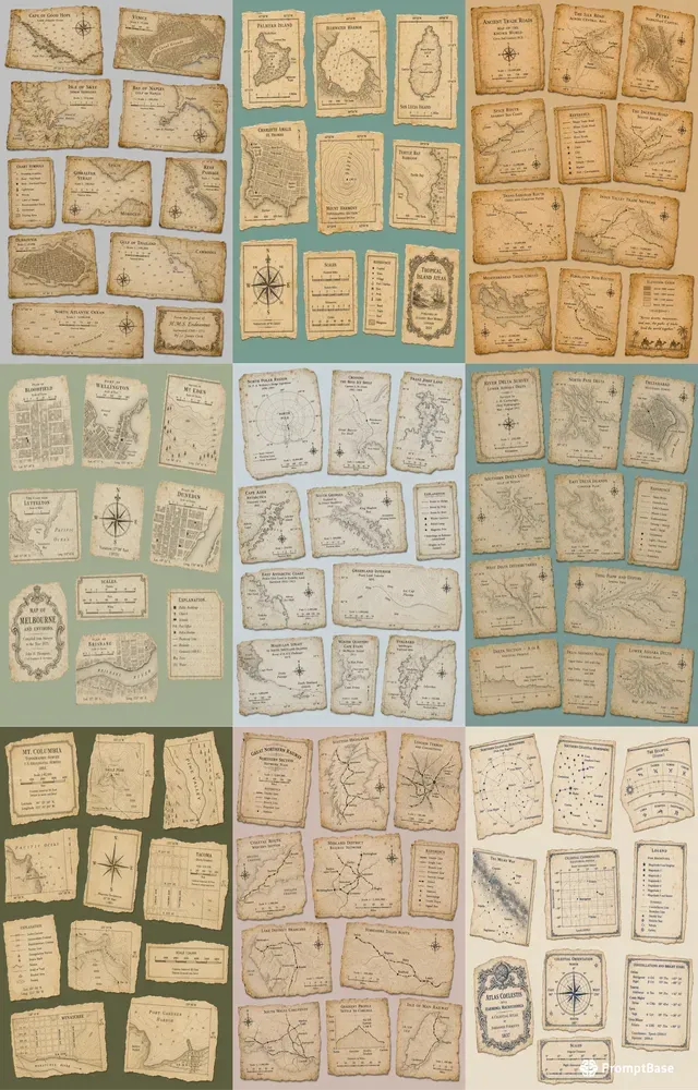 Vintage Map Fragment Cutouts