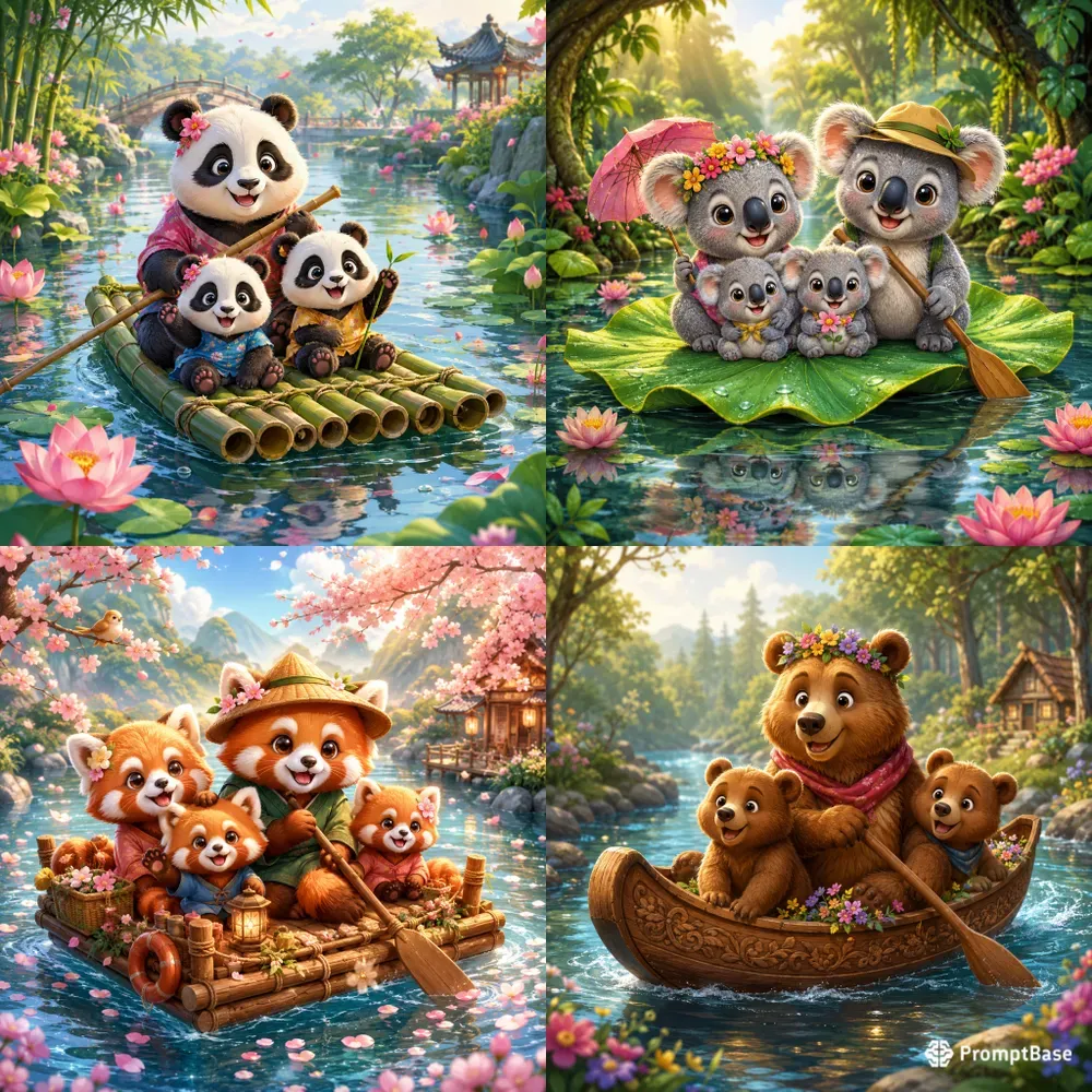 Whimsical River Animal Families