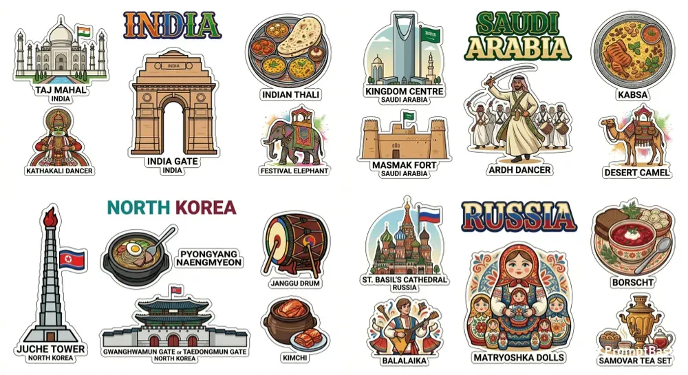 Vibrant Global Culture Sticker Sheets