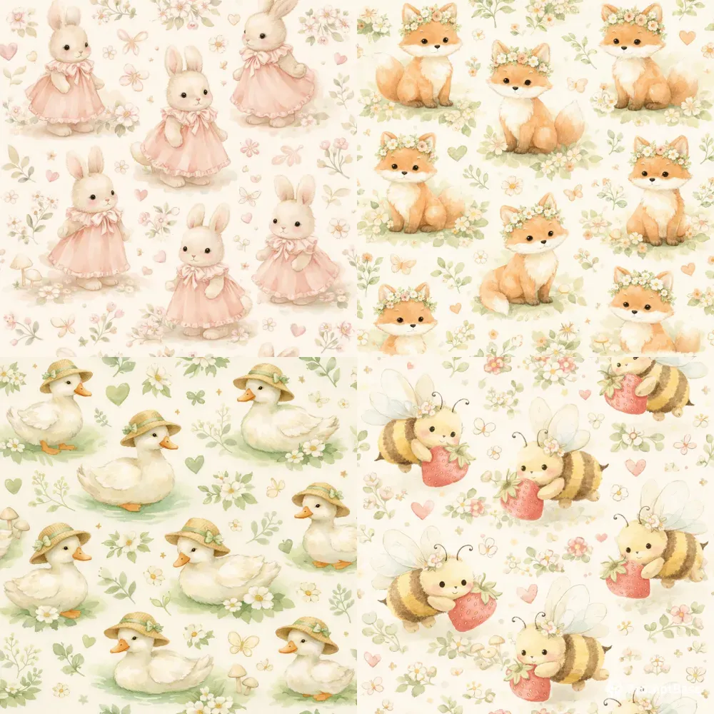 Cute Cottagecore Animal Seamless Patterns