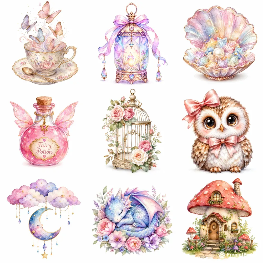 Pastel Whimsical Watercolor Cliparts