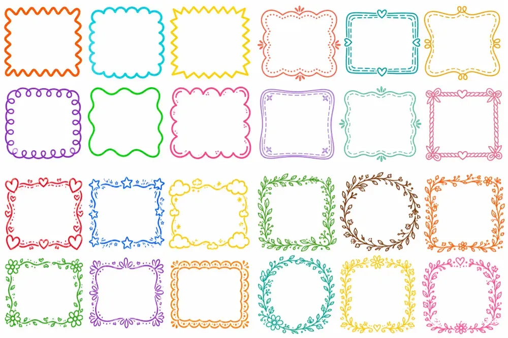 Colorful Hand Drawn Doodle Frame Borders