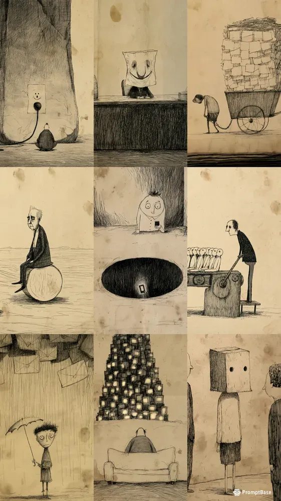 Quirky Dark Humor Modern Anxieties