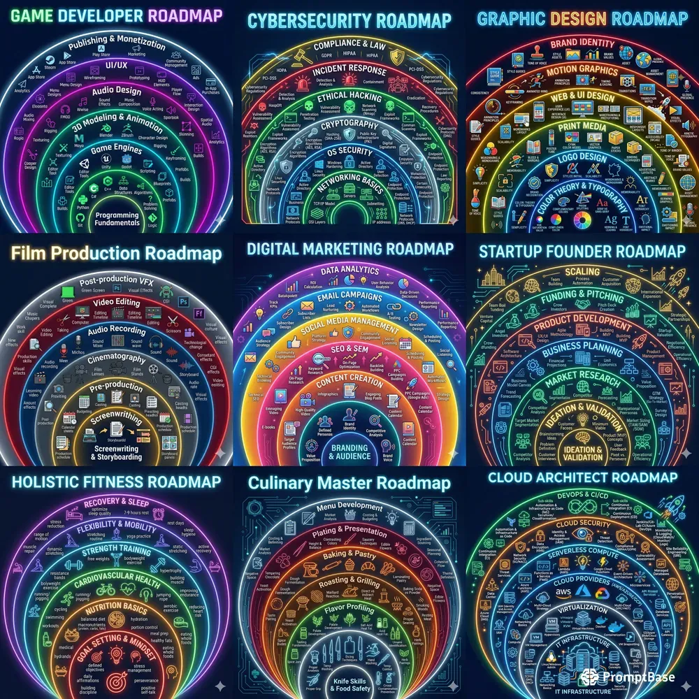 Neon Circular Roadmap Infographics