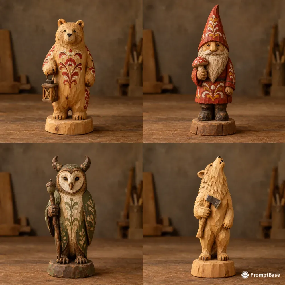Folk Art Carved Wooden Figurines